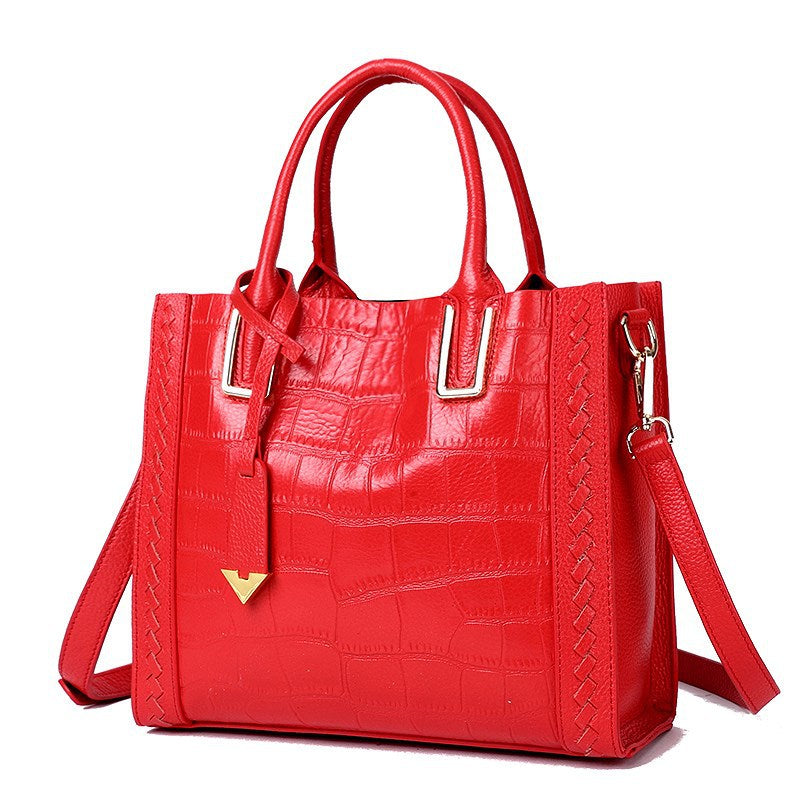 Crocodile Pattern Woven Handbag Women Leather Handbags - Image 10