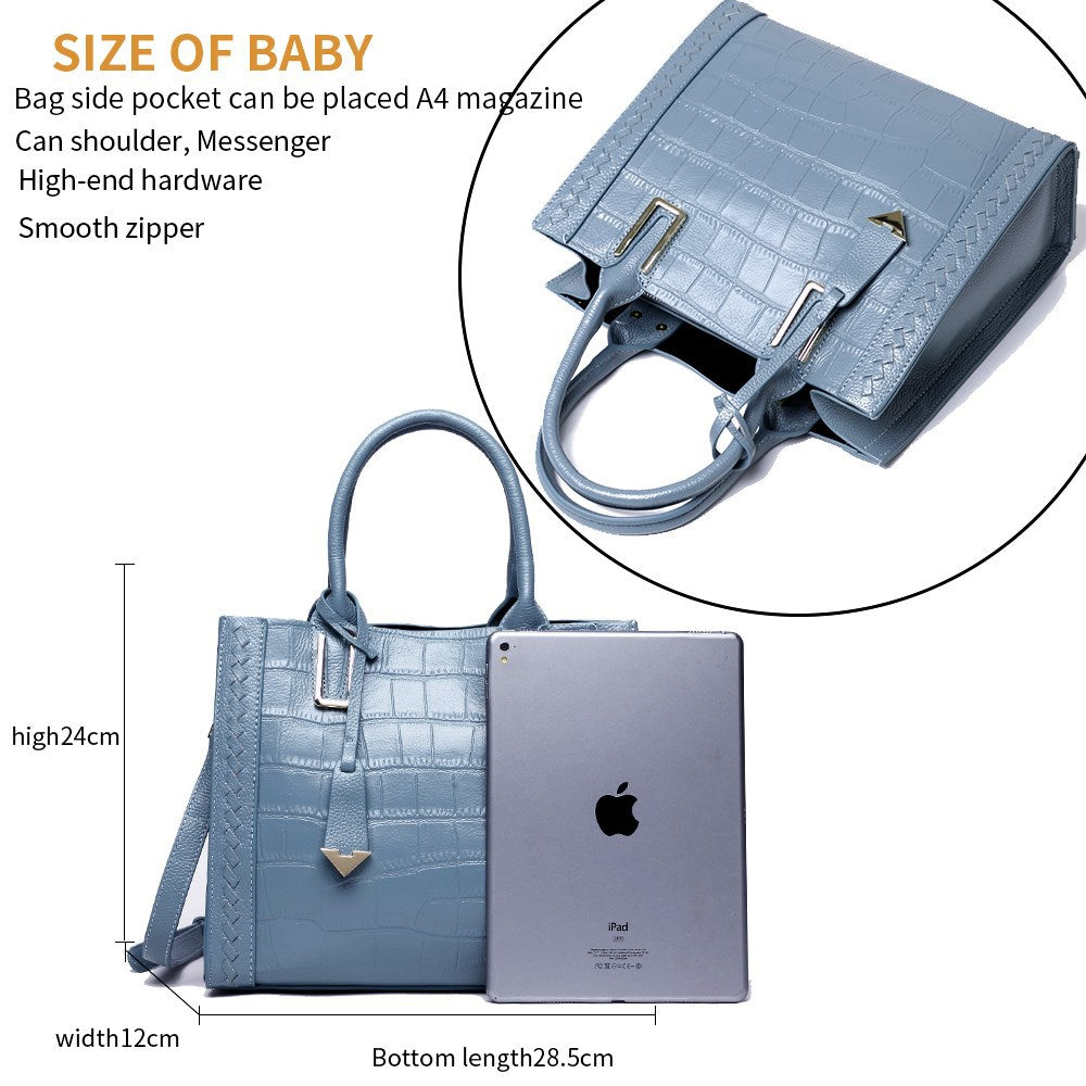 Crocodile Pattern Woven Handbag Women Leather Handbags - Image 7