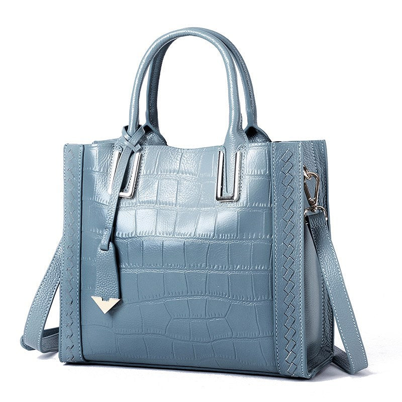 Crocodile Pattern Woven Handbag Women Leather Handbags - Image 12