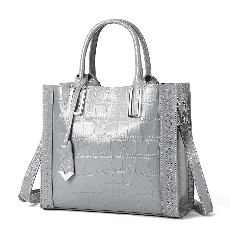 Crocodile Pattern Woven Handbag Women Leather Handbags - Image 8