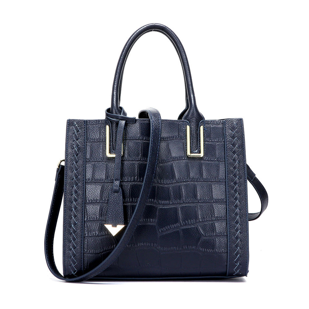 Crocodile Pattern Woven Handbag Women Leather Handbags - Image 9
