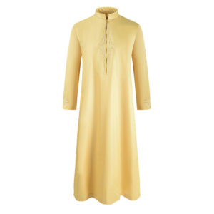 Men’S Robe Solid Color Embroidered Middle East Muslim Long-Sleeved Foreign Trade Robe