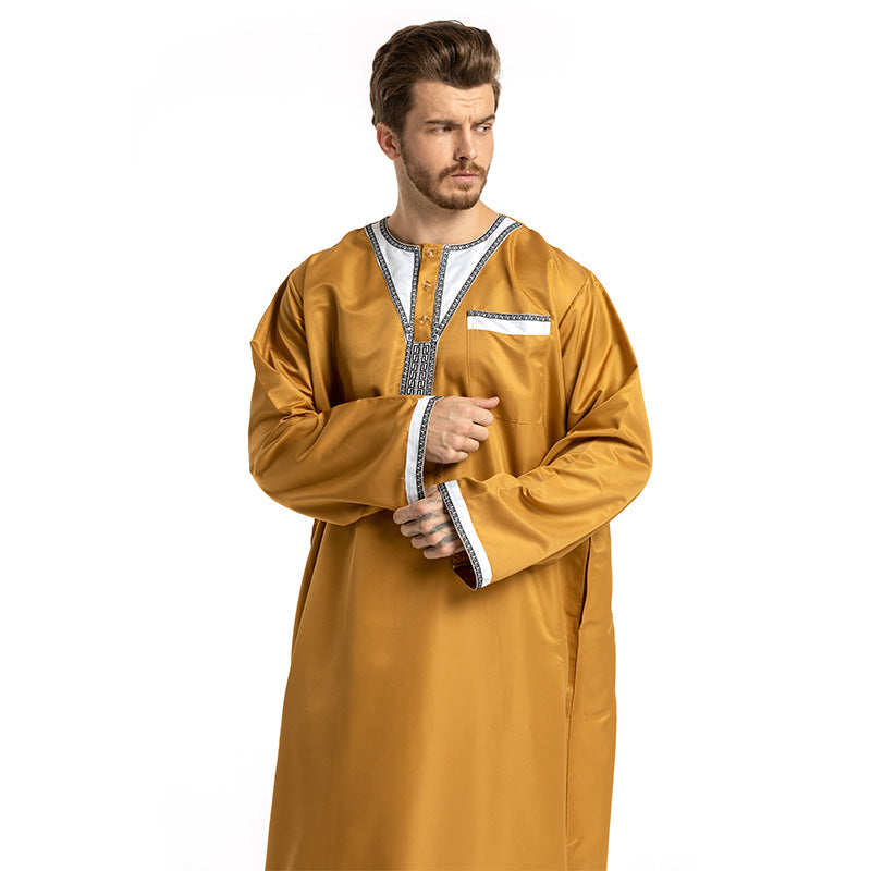 Round Neck Stitching Long-Sleeved Muslim Hui Robe Male - Image 2