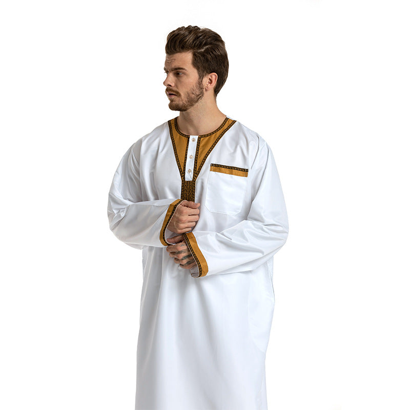 Round Neck Stitching Long-Sleeved Muslim Hui Robe Male - Image 3
