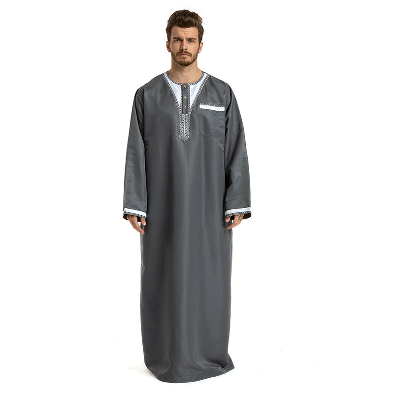 Round Neck Stitching Long-Sleeved Muslim Hui Robe Male - Image 6