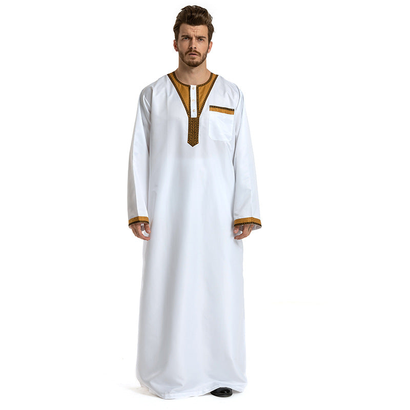 Round Neck Stitching Long-Sleeved Muslim Hui Robe Male - Image 8
