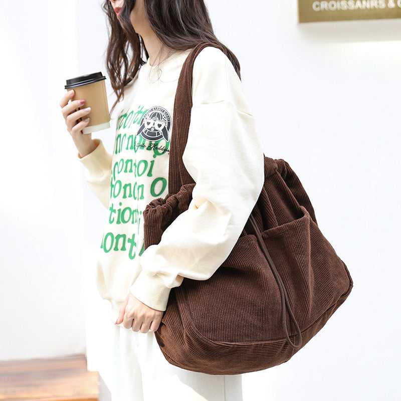 Ins Corduroy Shoulder Bags Drawstring Multi-pocket Handbag Women Underarm Bags - Image 6