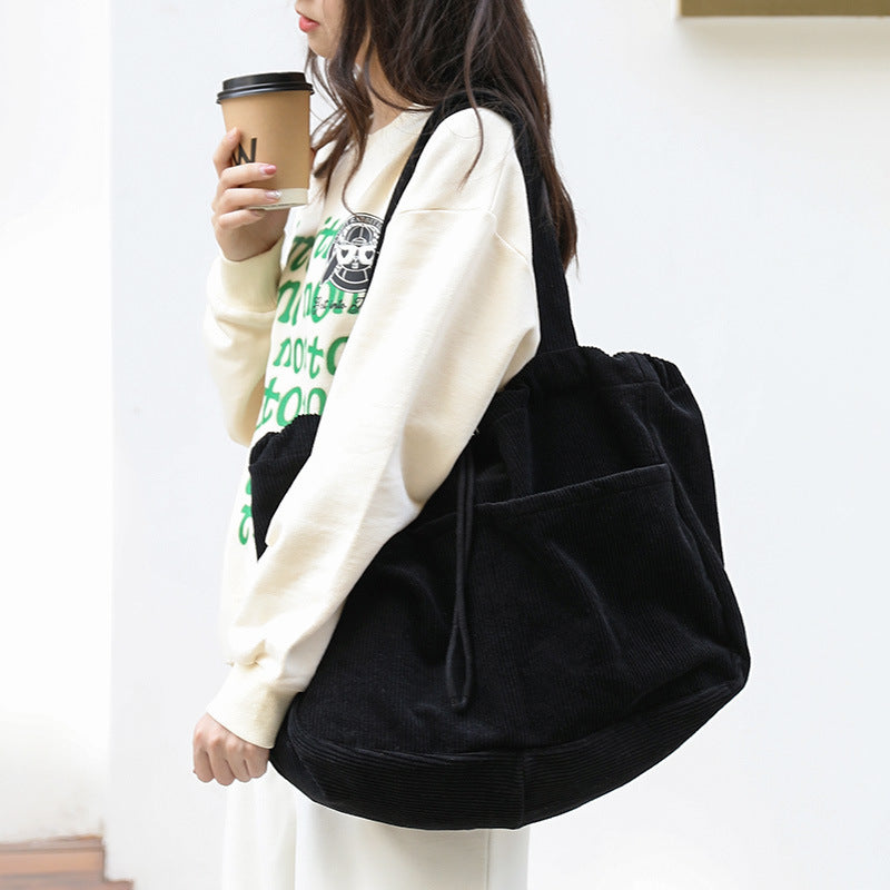 Ins Corduroy Shoulder Bags Drawstring Multi-pocket Handbag Women Underarm Bags - Image 16