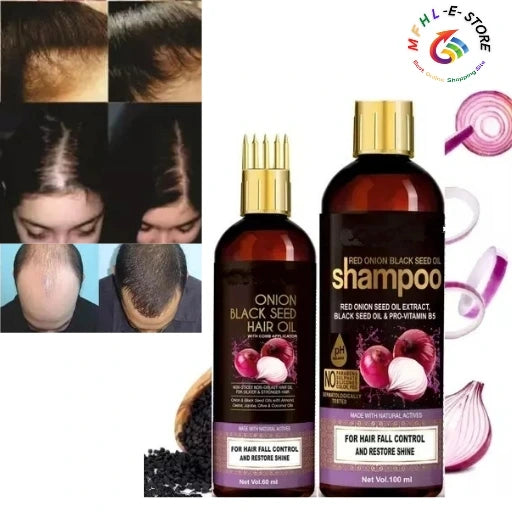 Black Seed Onion Hair Oil + Shampoo for Hairloss Control with comb applicator