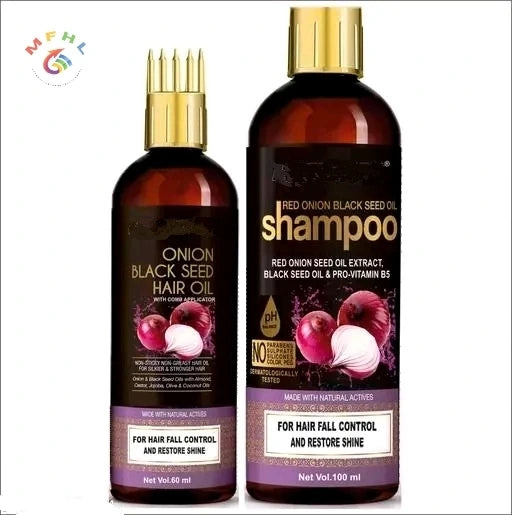 Black Seed Onion Hair Oil + Shampoo for Hairloss Control with comb applicator - Image 5