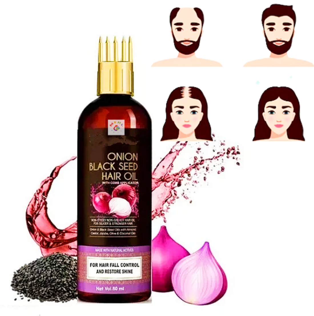 Black Seed Onion Hair Oil + Shampoo for Hairloss Control with comb applicator - Image 14