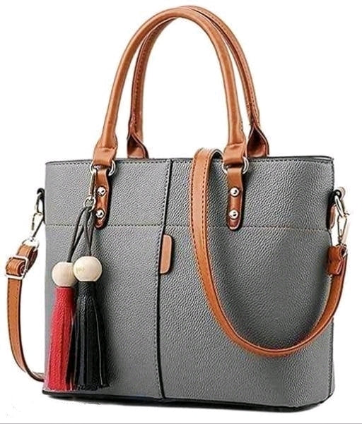 Grey Stylish Shopping Leather Handbag For Women - Image 2