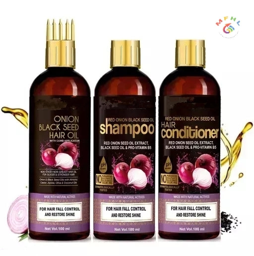 Hair Care Set of Black Seed Onion Hair Oil + Shampoo + Conditioner for Hair fall Control 300 ml - Image 2