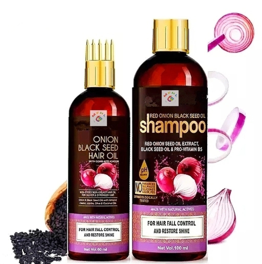 Black Seed Onion Hair Oil + Shampoo for Hairloss Control with comb applicator - Image 11
