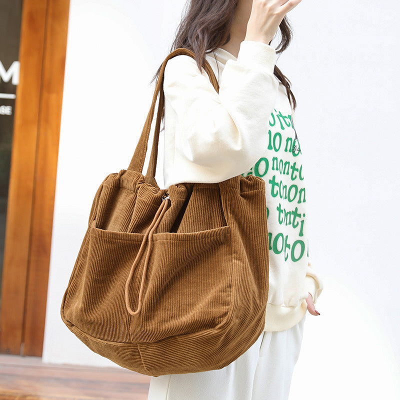 Ins Corduroy Shoulder Bags Drawstring Multi-pocket Handbag Women Underarm Bags - Image 13
