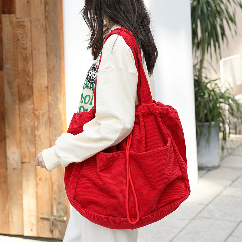 Ins Corduroy Shoulder Bags Drawstring Multi-pocket Handbag Women Underarm Bags - Image 11