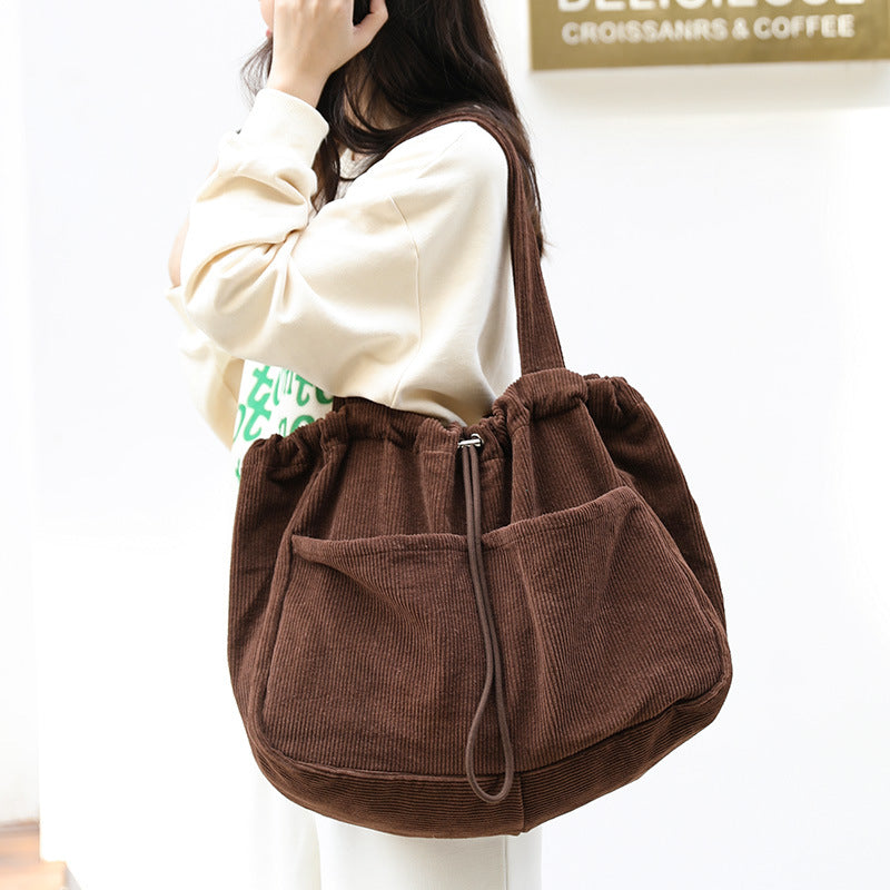 Ins Corduroy Shoulder Bags Drawstring Multi-pocket Handbag Women Underarm Bags - Image 12