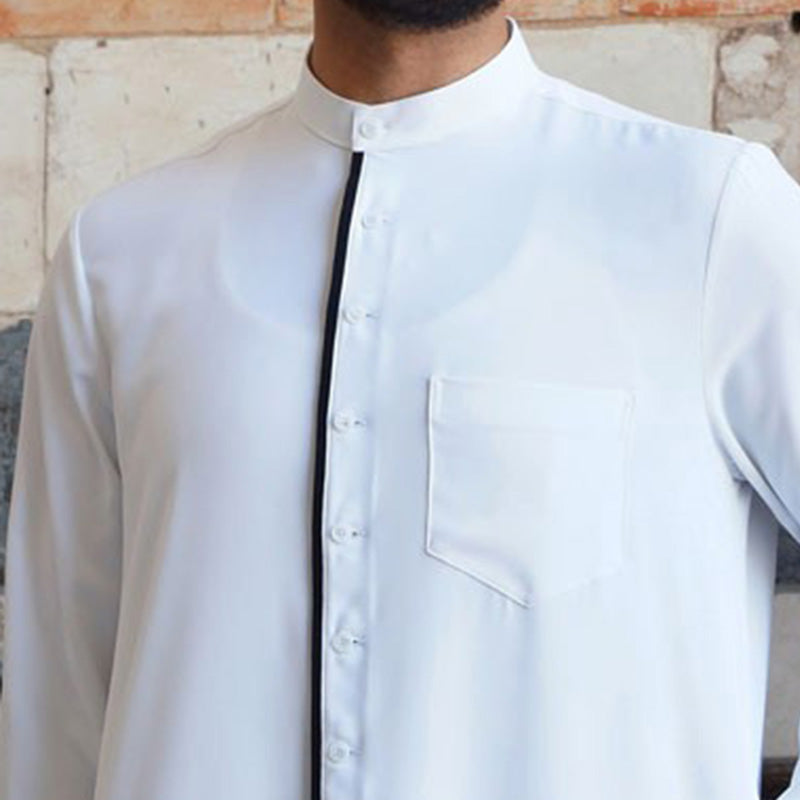 Men's Fashion Casual White Button Down Muslim Robe - Image 2