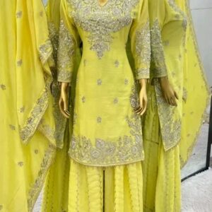 Yellow Embroidered Suit Set for Women