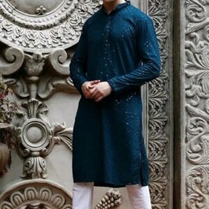 Teal Elegant Stitched Men’s Chikankari Kurta – Premium Rayon Comfort