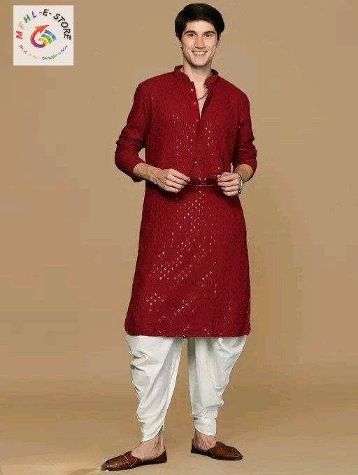 Red Elegant Stitched Men's Chikankari Kurta – Premium Rayon Comfort - Image 3