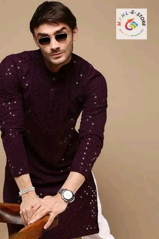 Purple Elegant Stitched Men's Chikankari Kurta โ Premium Rayon Comfort - Image 4