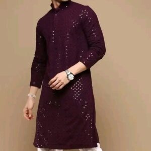 Purple Elegant Stitched Men’s Chikankari Kurta – Premium Rayon Comfort