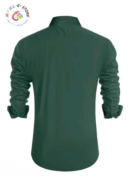 Classic Men's Cotton Dark Green Shirt - Image 3